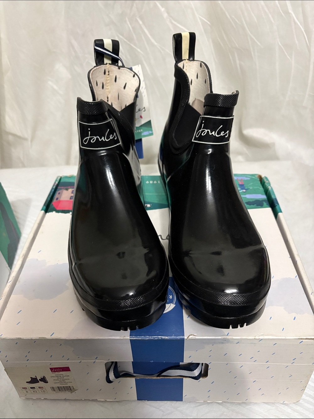 Joules Black Gloss Rain Boots size US 10 NWT